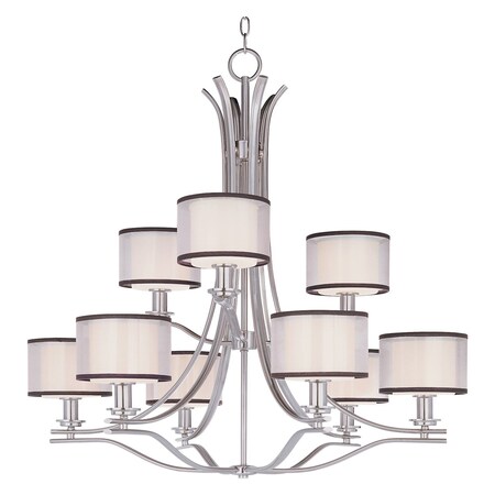 Maxim Nine Light Satin Nickel Satin White Glass Drum Shade Chandelier 23036SWSN